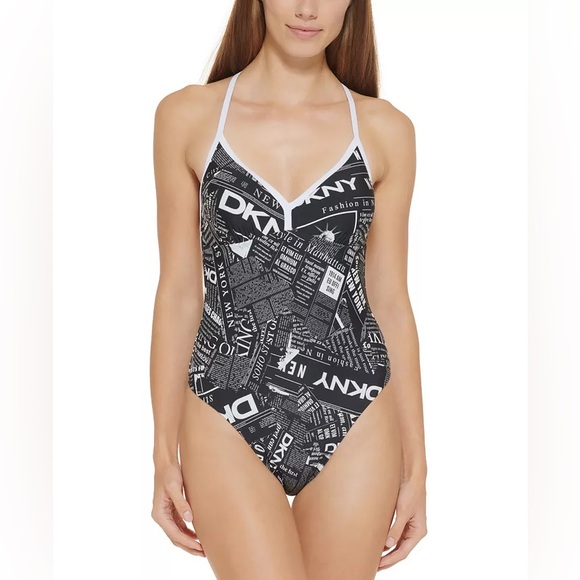 DKNY Graphic T-Back One-Piece Swimsuit